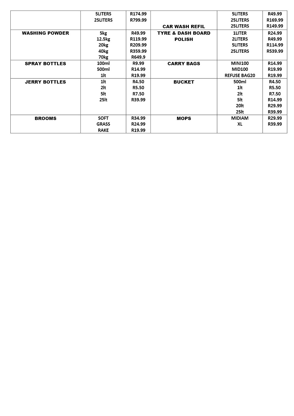 Price list DAN CHEM (Pty) Ltd